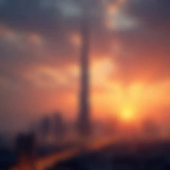 Stunning skyline view of Al Ameer Tower at sunset