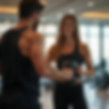 Personal trainer guiding a client during a workout session