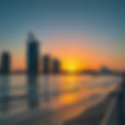 Stunning sunset over JBR Beach reflecting on water