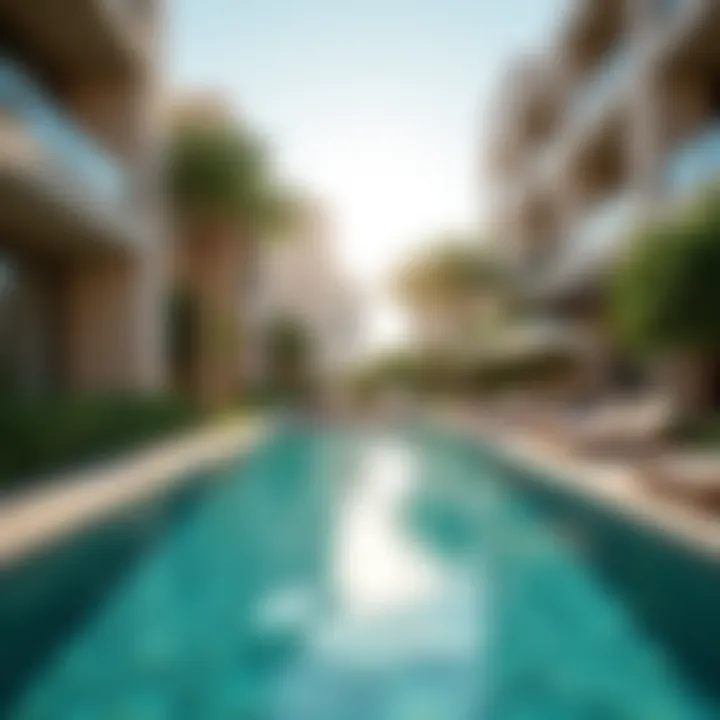 Beautifully landscaped pool area at Marriott Residences