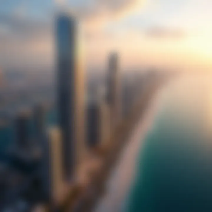 Aerial view of Dubai with One Zabeel Residences standing out in the skyline.