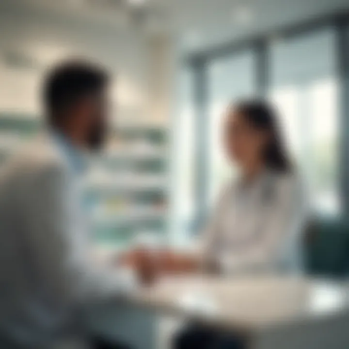 Pharmacist consulting with a customer about medication options